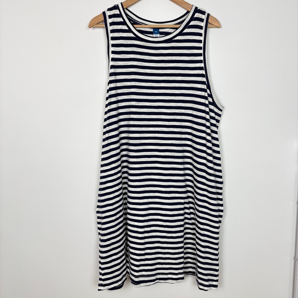Old Navy Women Sleeveless Stripe Tank Dress Size XXL Navy White Nautical Pockets